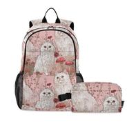 KLL Cartoon Cute White Selkirk Rex Cats Backpack And Lunchbox Set Backpack For Girls 7-10