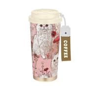 KLL Cartoon Cute White Selkirk Rex Cats Stainless Steel Car Coffee Cup With Lid designed Coffee Mug On The Go For Hot And Cold 17 oz Leak Proof