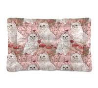 KLL Cartoon Cute White Selkirk Rex Cats Washable Dog Cat Bed Non-Slip Soft Comfortable Cat Kennel Crate Pad for Medium/Large Dogs 36" x 24"