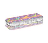 KLL Cartoon Dinosaur Running Race Orange Designed Clear Pencils Box | Double-Deck Pens Case Boxes,For School,With Snap Lid