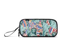 KLL Cartoon Fashion Statue of Liberty Nylon Teen Pencil Bag High Capacity Pencil Case Stationery for Elementary Teacher