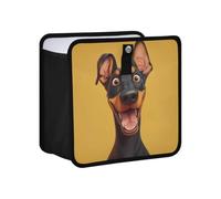 KLL Cartoon Funny Doberman Pinscher Dogs Happy Hanging Foldable Foldable Trash can Hanging car Garbage can with lid Organizer bin for Women Men Road Trip Essentials