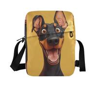KLL Cartoon Funny Doberman Pinscher Dogs Happy mens messenger bag crossbody Vegan Leather shoulder bags Travel Shoulder Handbags For Women