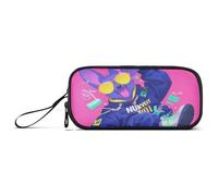 KLL Cartoon Funny Dog Hip Pop Neon Color Nylon Pencil Bag Case Big Capacity Slot Pencil Case Stationery Organizer for Elementary Teen Girls