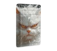 KLL Cartoon Funny Turkish Angora Cats Anger leather slim mens wallet With ID Window RFID Blocking slim card holder for Men and Women cartera para hombre