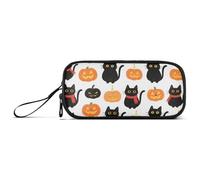 KLL Cartoon Halloween Black Cats and Pumpkins Nylon Pencil Case Pencil Bag Large Capacity Pencil Case Organizer Stationery Organizer for Middle School Nurse
