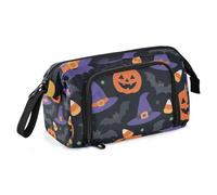 KLL Cartoon Halloween Magic Hats Jack-o'-Lanterns and Bats Pencil Cases Large Capacity Pencil Holder Case Lightweight for Adolescentes Kindergarten