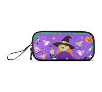 KLL Cartoon Halloween Witch Nylon Teen Pencil Bag High Capacity Slot Pencil Case School Stationery for Middle School Adults