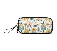 KLL Cartoon Houses Trees Cute Nylon Pencil Bag School Supplies High Capacity Big Zipper Pencil Case Stationery for Elementary Teens