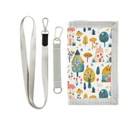KLL Cartoon Houses Trees Cute Trifold Clip Wallet for Men for Male Trendy Lighweight Wallets with Money Clip with Lanyard
