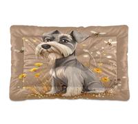KLL Cartoon Lovely Miniature Schnauzer Dogs Brown Washable Pet Mattress Non-Slip Soft Comfortable Dog Cat Bed for Large Jumbo Medium Small Dogs 36" x 24"
