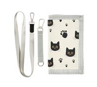 KLL Cartoon Minimalist Black Cats Trifold Card Wallets for Men Cool Gifts Cool Sturdy Wallets with Money Clip with Lanyard