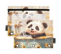 KLL Cartoon Panda Retro Bathtub Pencil Bag Makeup Bag for 3 Hole Binder Pouches with Waterproof for Examination Ofhce Supplies