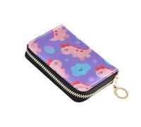 KLL Cartoon Pink Dinosaurs Purple Leather Womens Card Holder Wallet with 2 Cash Slot RFID Blocking Credit Card Book with Zipper