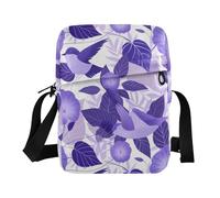 KLL Cartoon Purple Morning Glory Flowers Birds messenger bag for men Vegan Leather Small Crossbody Bag Women Casual Shoulder Handbags