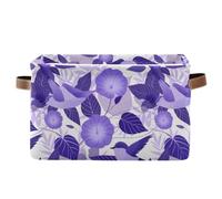 KLL cartoon purple morning glory flowers birds storage baskets, collapsable and waterproof fabric cube storage bins with sturdy handle stuff little little set of 2 for house house gadget