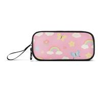 KLL Cartoon Rainbows Butterflies Pink Nylon School Supply Pencil Bag High Capacity Large Pencil Case Stationery for Middle School Teacher