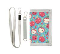 KLL Cartoon red Fruit Green Leaves Trifold Card Wallet for Birthday Gift Simple Lighweight Mens Wallets with Lanyard