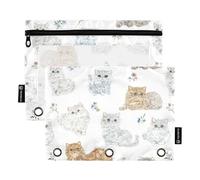 KLL Cartoon Selkirk Rex Cats White Pencil Bags Storage Bag for Binder Folder with Zipper for Office Stationery Supplies