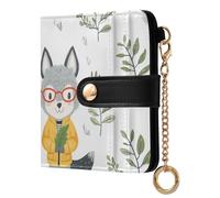 KLL Cartoon-style Wolf Green Leaves Ladies Slim Foldable Wallet Waterproof Minimalist PU Leather Wallet for Woman Girl