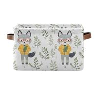 KLL Cartoon-style Wolf Green Leaves storage baskets, collapsable and waterproof baskets for organizing with sturdy handle atorage rope set of 2 for bedroom bedroom sheet