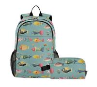 KLL Cartoon Sweet Fish Neutral Boy Backpack With Lunch Bag School Bag For Boy 9-10 years