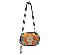 KLL Cartoon Weird Burnt Hair Girl Crossbody Wallet Purse Men Trendy with Credit Card Slots Small Shoulder Bag Walk the dog