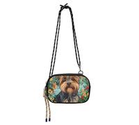 KLL Cartoon Yorkshire Terrier Dogs Flowers Mini Crossbody Bags Mens Practical with Adjustable Strap Over The Shoulder Purse Go shopping