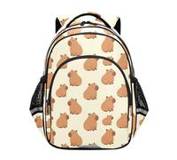 KLL Casual Backpack for Girls Primary Middle School Bookbags Childs Casual Day pack Cute Capybaras Animal Cartoon Beige