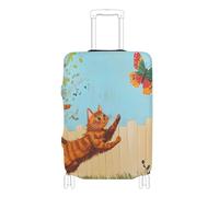 KLL Cat Chasing Butterfly in The Yard Elastic luggage covers Washable suitcase cover Baggage Protector Fit 18-32 Inch Luggage, Cat chasing butterfly in the yard, M 22-24 in