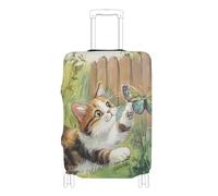 KLL Cat Chasing Butterfly in The Yard Elastic luggage protector covers Scratchproof carry on suitcase cover travel accessory Fit 18-32 Inch Luggage, Cat chasing butterfly in the yard, L 26-28 in