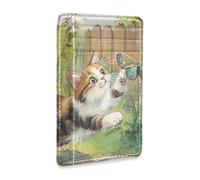 KLL Cat Chasing Butterfly in The Yard leather womens slim wallet With Cash Slot RFID Blocking small wallet for cards for men&women cartera para mujer