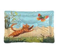 KLL Cat Chasing Butterfly in The Yard Washable Pet Sleeping Mat Non-Slip Soft Comfortable Kennel Pad for Large Jumbo Medium Small Dogs 36" x 24"