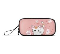 KLL Cat with Footprints Nylon Girls Pencil Bag Big Capacity Art Pencil Case Stationery Bag for Elementary Girls