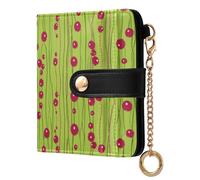 KLL Cherry Wine Strings Lime Green Women's Small Folding Wallet Portable PU Leather Card Wallet for Woman Girl