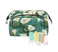 KLL Chic Calla Lily Turquoise Makeup Bags Essentials Large Make Up Bag Change Purse for Cosmetic Organizer
