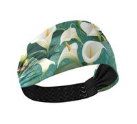 KLL Chic Calla Lily Turquoise Moisture Wicking thick headbands for women Elastic sweat band for Gym basketball Football