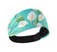 KLL Chic Calla Lily Turquoise Moisture Wicking women headbands Stretchy sweat bands for head for Athletic Sports basketball Daily use