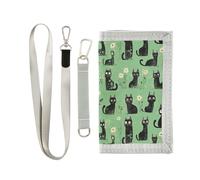 KLL Chic Cornish Rexcats Green Trifold Card Holder Wallet for Woman Unique Lighweight Card Holder Wallet with Lanyard