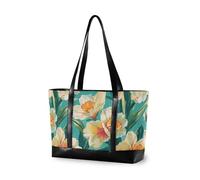 KLL Chic Daffodil Flowers Pattern Teal essentials bag for women with zipper with zipper 14 inch bag Large Handbag for nurses with lunch bolsos secret para mujeres