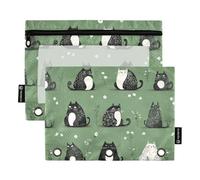 KLL Chic Northern Birds Navy Blue Binder Pockets Binder Pencil Case for Rings Binder Organizer with 3 Holes for Children, Cornish Rexcats Green, 1 sizex2