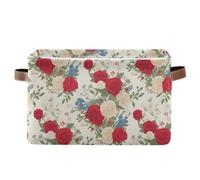 KLL chic roses floral Pattern red white watercolor storage baskets, folding and waterproof pantry baskets with sturdy handle Hamper tall tall set of 2 for room room sweater