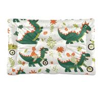 KLL Childish Doodle Green Dino Washable Pet Sleeping Mat Non-Slip Soft Comfortable Cat Kennel Crate Pad for Medium/Large Dogs 24" x 18"