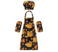 KLL Children Grill Aprons Creative Halloween Autumn Pumpkin Fall Maple Leaf Cooking Kitchen Children Aprons with Pockets for Boys Girls Art Painting Activity 3-12 Years Old