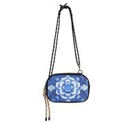 KLL Chinese Floral Ancient 3d Blue Cross Body Bag Mens Practical with Adjustable Strap Black Handbag For Hiking Traveling