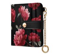 KLL Chinese Peony Marshmallow Black Ladies Lightweight Foldable Wallet Convenient Minimalist PU Leather Wallet for Woman Girl