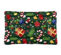 KLL Christmas Deco Holly Present Green Washable Pet Sleeping Mat Non-Slip Soft Comfortable Pet Mat for Large Jumbo Medium Small Dogs 24" x 18"