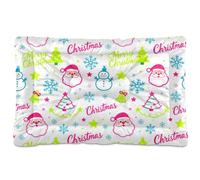 KLL Christmas Snowman and Santa Pink and White Washable Pet Sleeping Mat Soft Anti-Slip Cat Kennel Crate Pad for Large Jumbo Medium Small Dogs 24" x 18"
