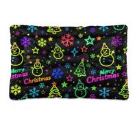 KLL Christmas Snowman and Santa Rainbow Colorful Washable Pet Bed Mat Non-Slip Soft Comfortable Cat Kennel Crate Pad for Large Jumbo Medium Small Dogs 36" x 24"
