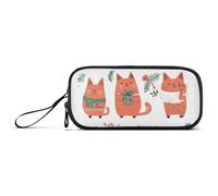 KLL Christmas Somali Cats White Nylon Storage Pen Case Pencil Bag Large Capacity Zipper Pencil Case Stationery for School Girls